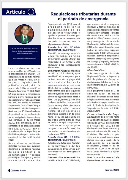 REGULACIONES TRIBUTARIAS DURANTE EL PERIODO DE EMERGENCIA