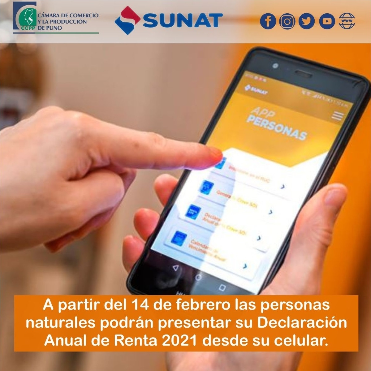 A PARTIR DE LA PRÓXIMA SEMANA LAS  PERSONAS NATURALES PODRÁN PRESENTAR  SU DECLARACIÓN ANUAL DE RENTA 2021 DESDE SU CELULAR UTILIZANDO EL APP PERSONAS SUNAT- NOTA DE PRENSA SUNAT
