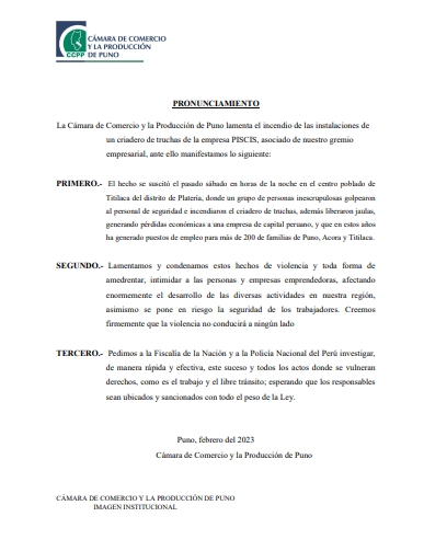 ANTE EL INCENDIO DE LAS INSTALACIONES DE UN CRIADERO DE TRUCHAS DE LA EMPRESA PISCISAÍS